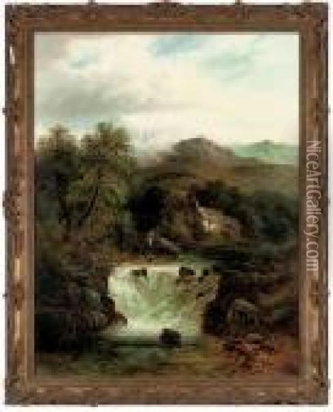 A Woman Beside A Waterfall Oil Painting - Benjamin Williams Leader