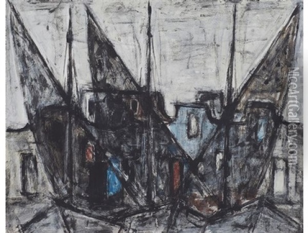 Three Sailboats Oil Painting - Bruno Marquardt
