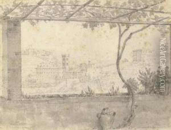 Signe, Inscrit Et Date 'h.s. Perugia Juni 1851.' Oil Painting - Harald Conrad Stilling