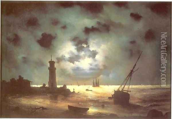 Coast of sea at night Oil Painting - Ivan Konstantinovich Aivazovsky