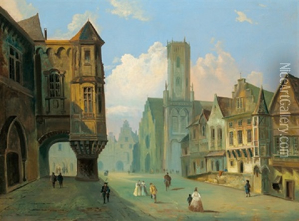 Blick Auf Den Marktplatz In Gent (?) Oil Painting - Ferdinand Lepie