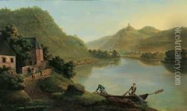Rheinlandschaft Oil Painting - Christian Georg Schuttz II