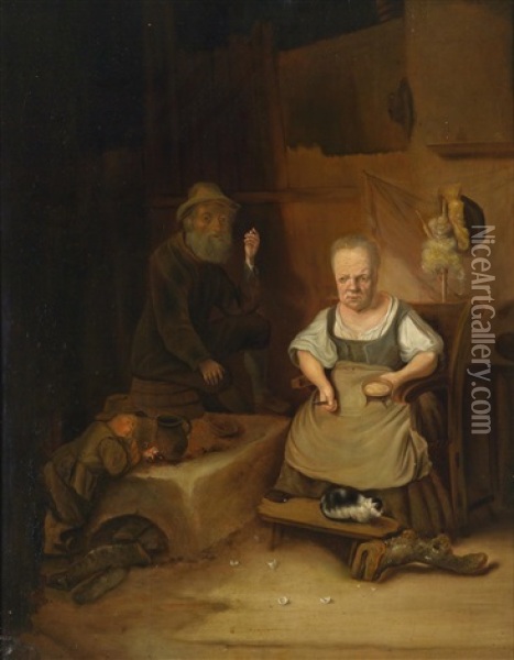 Eine Bauernfamilie In Der Stube Oil Painting - Christoph Paudiss