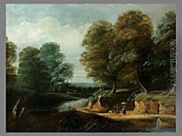 Flusslandschaft Mit Wanderern Und Reisigsammlern Oil Painting - Philip Van Dapels