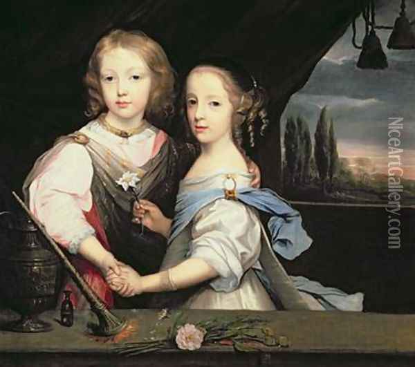 Portrait of Winston and Arabella 1648-1730 Churchill children of Sir Winston Churchill Oil Painting - Sir Peter Lely