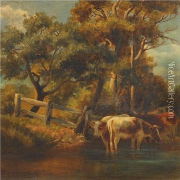 Untitled (cattle At A River) Oil Painting - Jan Hendrik Scheltema