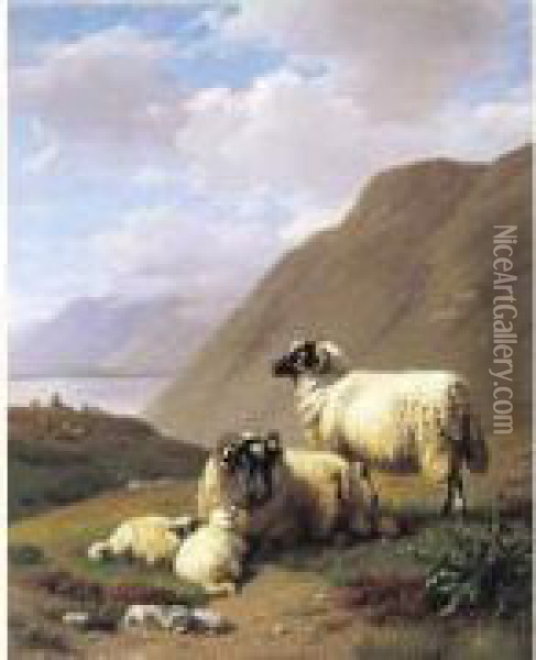 Bergmeer Met Schaapherder En Kudde Oil Painting - Adolphe Robert Jones