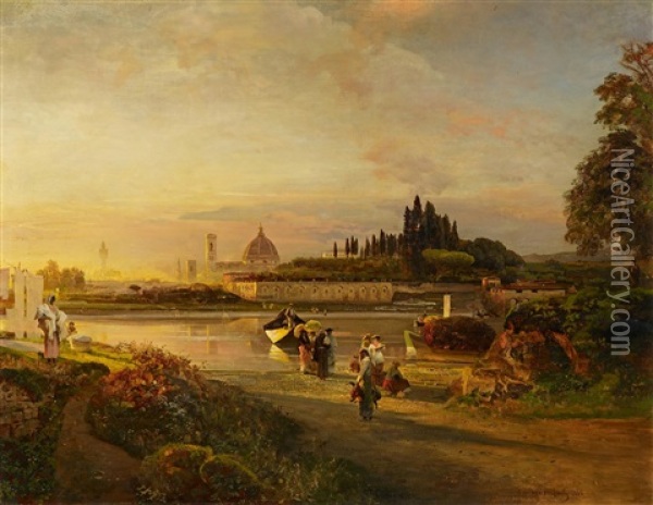 Abendstimmung Am Arno In Florenz Oil Painting - Oswald Achenbach