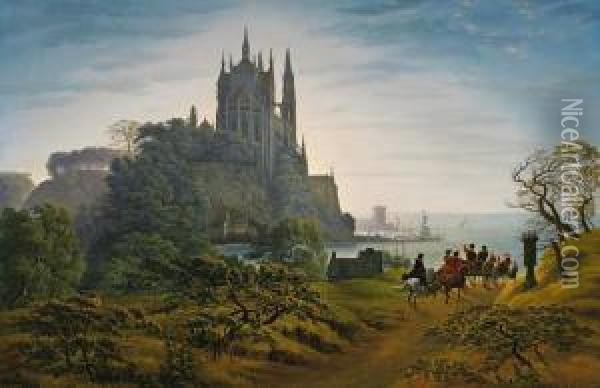 Gotische Kirche Auf Einemfelsen Am Meer Oil Painting - Karl Friedrich Schinkel