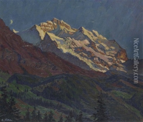 Berner Alpen: Die Jungfrau Oil Painting - Carl Friedrich Felber