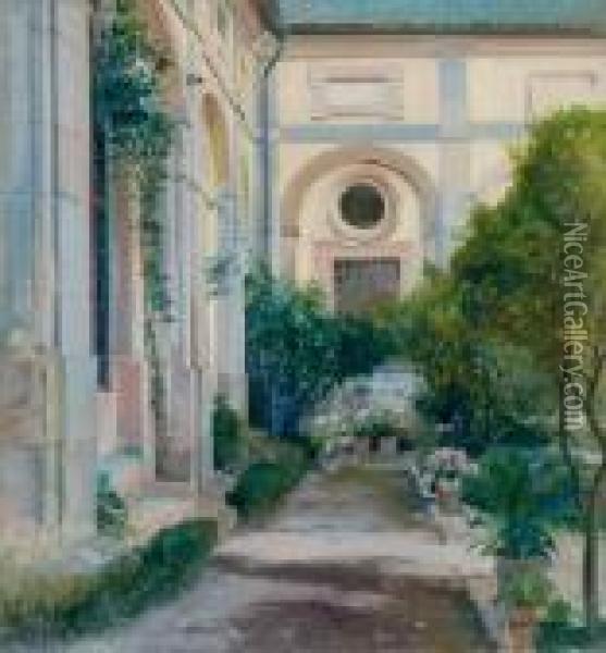 El Patio (the Courtyard) Oil Painting - Eliseu Meifren i Roig
