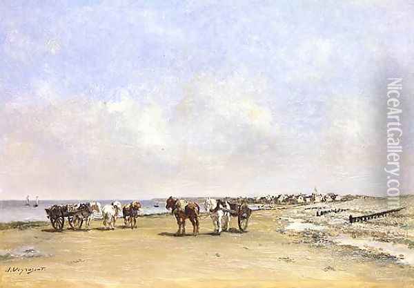 Horses on the beach Oil Painting - Jules Jacques Veyrassat