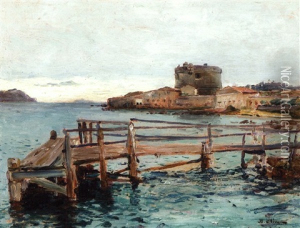 Chateau En Bord De Mer, Mer Mediterrannee Oil Painting - Jean Baptiste Olive