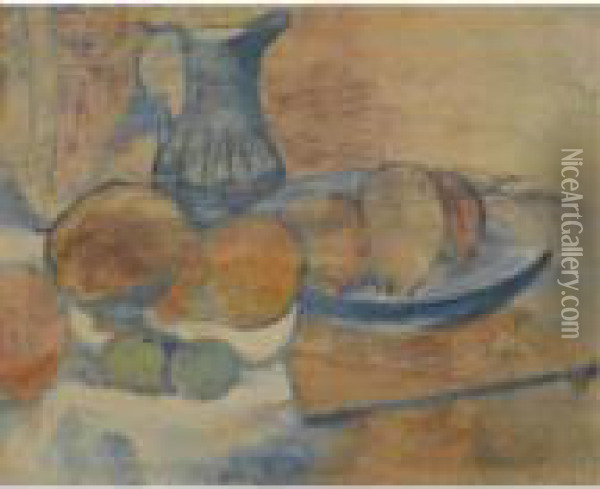 [still Life With Pitcher And Fruits] (see Field 132) Oil Painting - Paul Gauguin