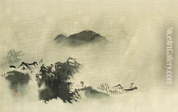 Eight Views Of Xiao And Xiang Oil Painting - Kano Tsunenobu