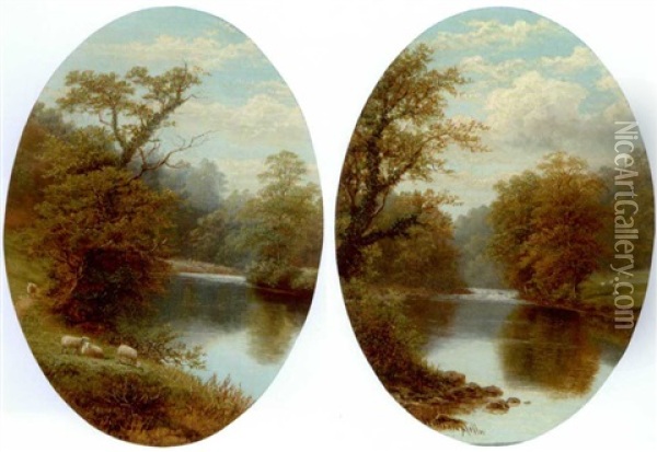 On The Wharfe, Bolton Woods, Yorkshire (+ On The Nidd, Yorkshire; Pair) Oil Painting - William Mellor