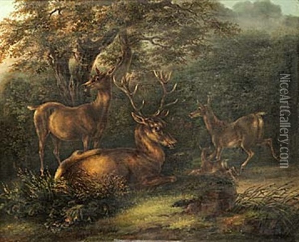 Hjortar I Landskap Oil Painting - Carl Fredrik Kiorboe