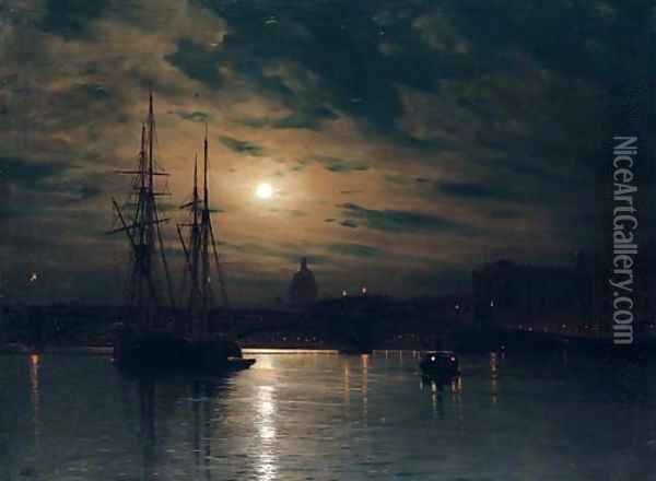 Night on the Neva, St. Petersburg Oil Painting - Lef Feliksovich Lagorio