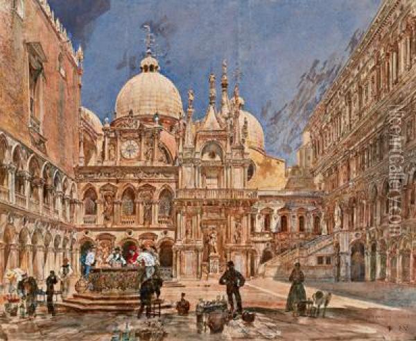 Cortile Del Palazzo Ducale A Venezia Oil Painting - Rudolf Ritter von Alt