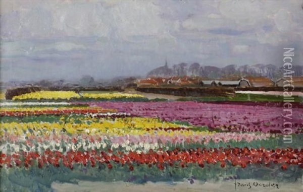 Tulip Field In Full Bloom Oil Painting - Frans David Oerder