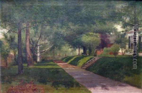 Houses On A Shady Street Oil Painting - Joseph H. Greenwood