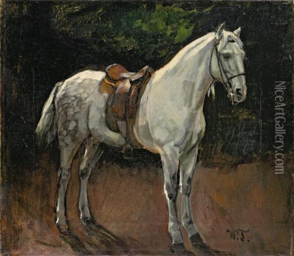 Gesattelter Schimmel Oil Painting - Wilhelm Trubner