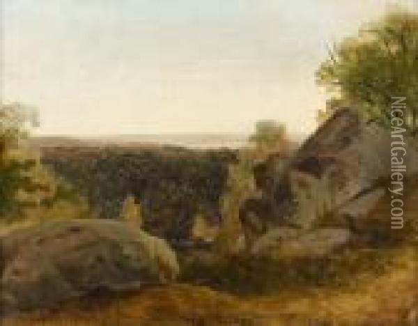 Foret De Fontainebleau. Oil Painting - Jean-Baptiste-Camille Corot