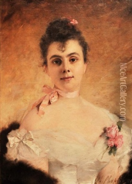 Jeune Femme A La Rose Oil Painting - Charles Joshua Chaplin