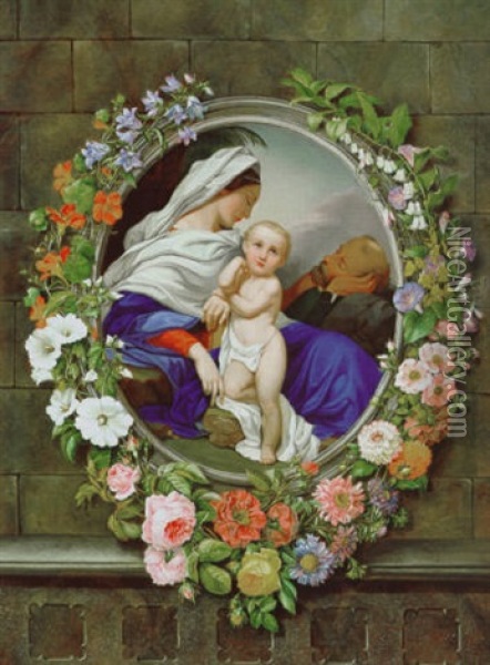 Die Heilige Familie Im Blumenkranz Oil Painting - Pauline von Wellenheim
