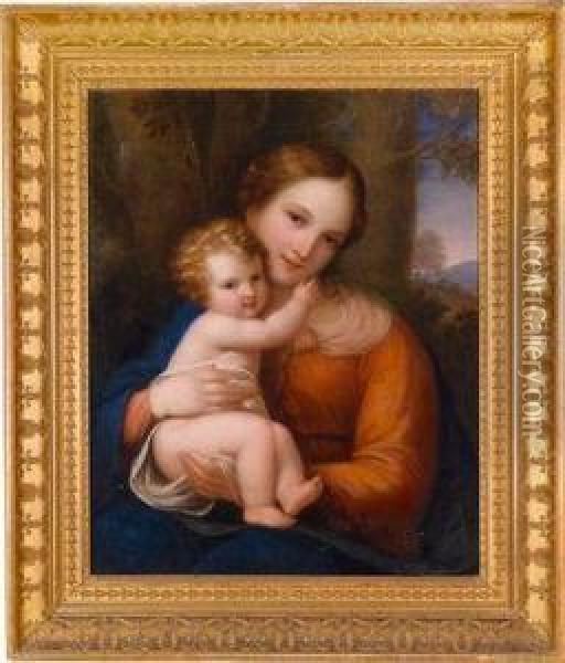 Madonna Mitkind Vor Landschaftlichem Hintergrund Oil Painting - Natale Schiavoni