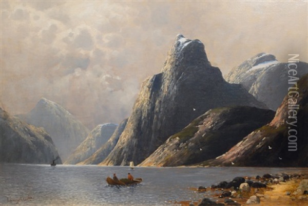 Imposing Fjord Landscape Oil Painting - Johann Jungblut
