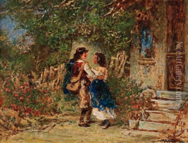 Courtship Oil Painting - Otto Reinhold Jacobi