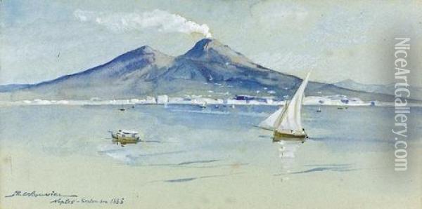 Golf Von Neapel Mit Dem Rauchenden Vesuv. Oil Painting - Paul Bouvier