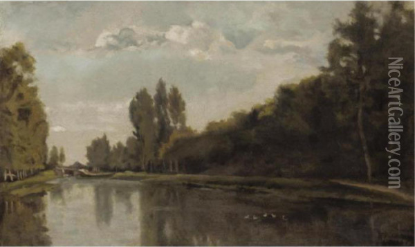 River Landscape Oil Painting - Charles-Francois Daubigny