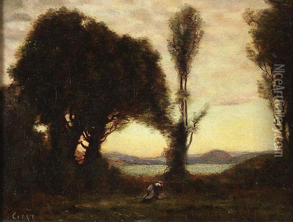 Landscape With Figure Oil Painting - Jean-Baptiste-Camille Corot