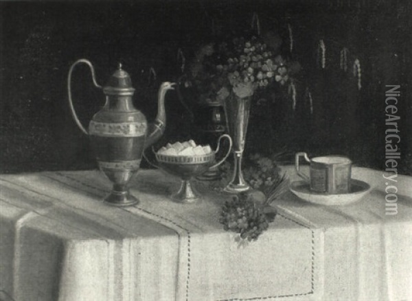 Still Life Of Tea Table Setting Oil Painting - George Henry Hall
