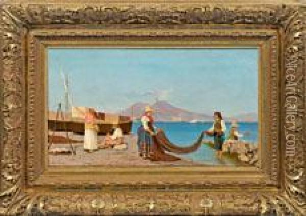 Fischerfamilie Am Uferder Bucht Von Neapel Oil Painting - Giovanni Della Rocca