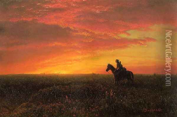 On the Plains, Sunset Oil Painting - Albert Bierstadt