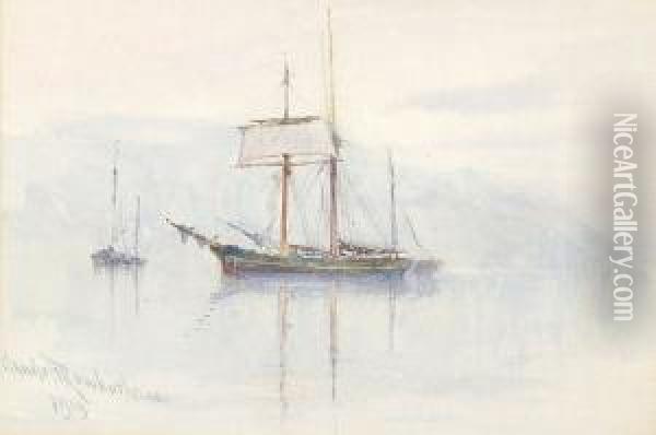 Shipping At Anchor Oil Painting - Claude Hamilton Rowbotham