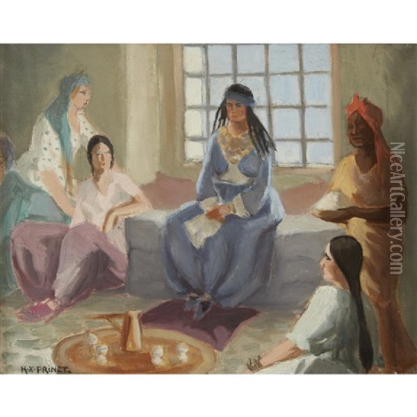 Women In Interior Having Coffee Oil Painting - Rene Francois Xavier Prinet