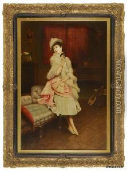 Lady With A Fan Oil Painting - Hilton L. Pratt