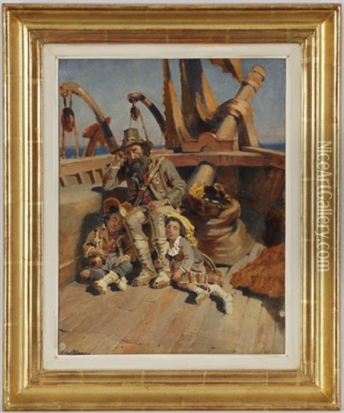Pere Et Ses Deux Enfants Oil Painting - Jean-Baptiste-Arthur Calame
