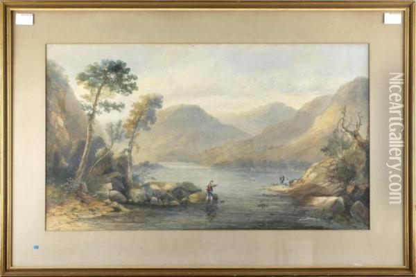 River Landscape With Anglers Oil Painting - Sidney Edward Paget
