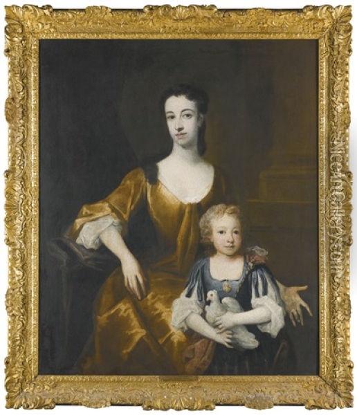 Portrait Of Lieutenant-general James Barry, 4th Earl Of Barrymore And Portrait Of Elizabeth Barry, Countess Of Barrymore, His Wife, With Their Eldest Daughter Lady Penelope Barrymore (pair) Oil Painting - Thomas Worlige