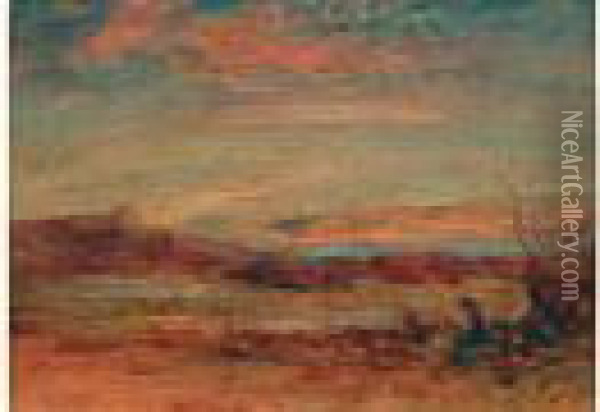 Paysage A L'etang Autour De Cremieu Oil Painting - Francois Auguste Ravier