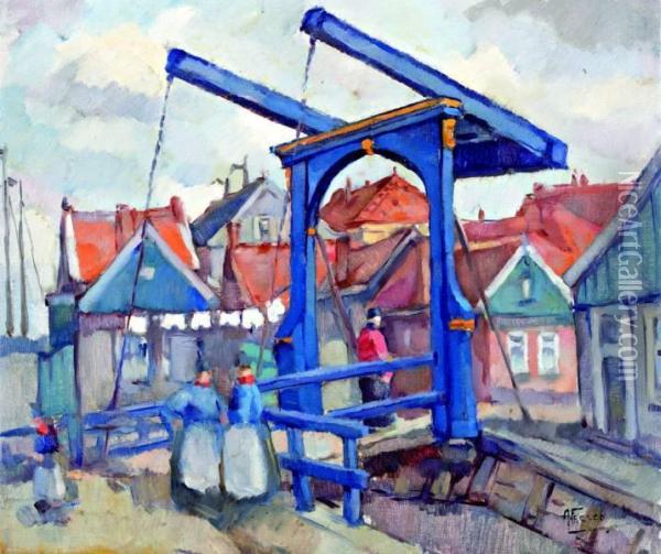 Vissers Bij Een Blauwe Ophaalbrug In Volendam Oil Painting - Abraham Fresco