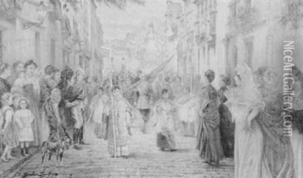The Procession Of Corpus Christi Oil Painting -  Gonzalez Sevillana