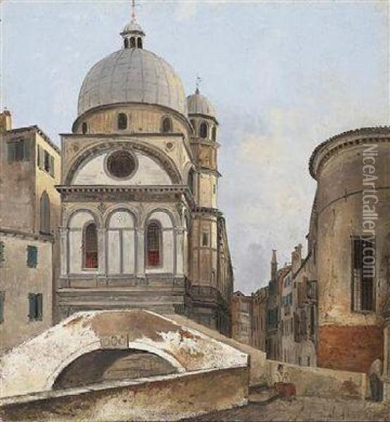 View Of The Churches Of Maria Dei Miracole And Santa Maria Nova In Venice Oil Painting - Ippolito Caffi