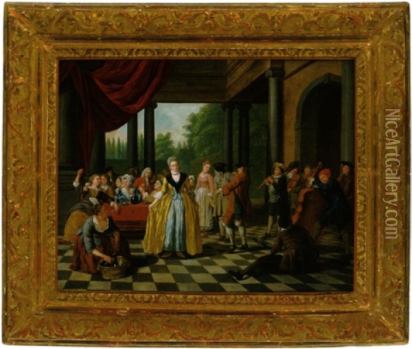 Elegante Gesellschaft Bei Musik Und Tanz Auf Einer Schlossterrasse Oil Painting - Jan Josef Horemans the Elder