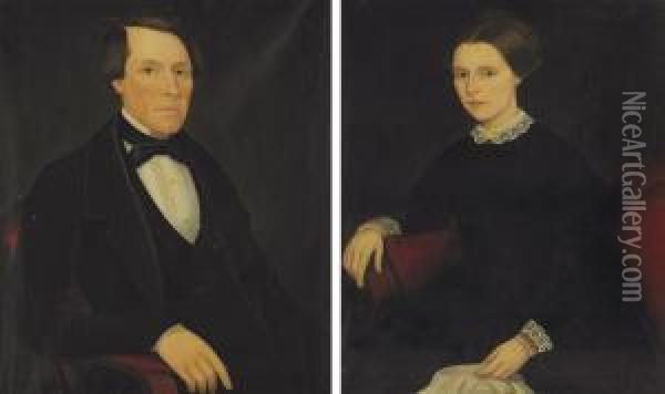 A Pair Of Portraits Of Theron Daniel Ludington (1826-1900) And Eleanor Bailey Ludington (1826-1863) Oil Painting - Ammi Phillips